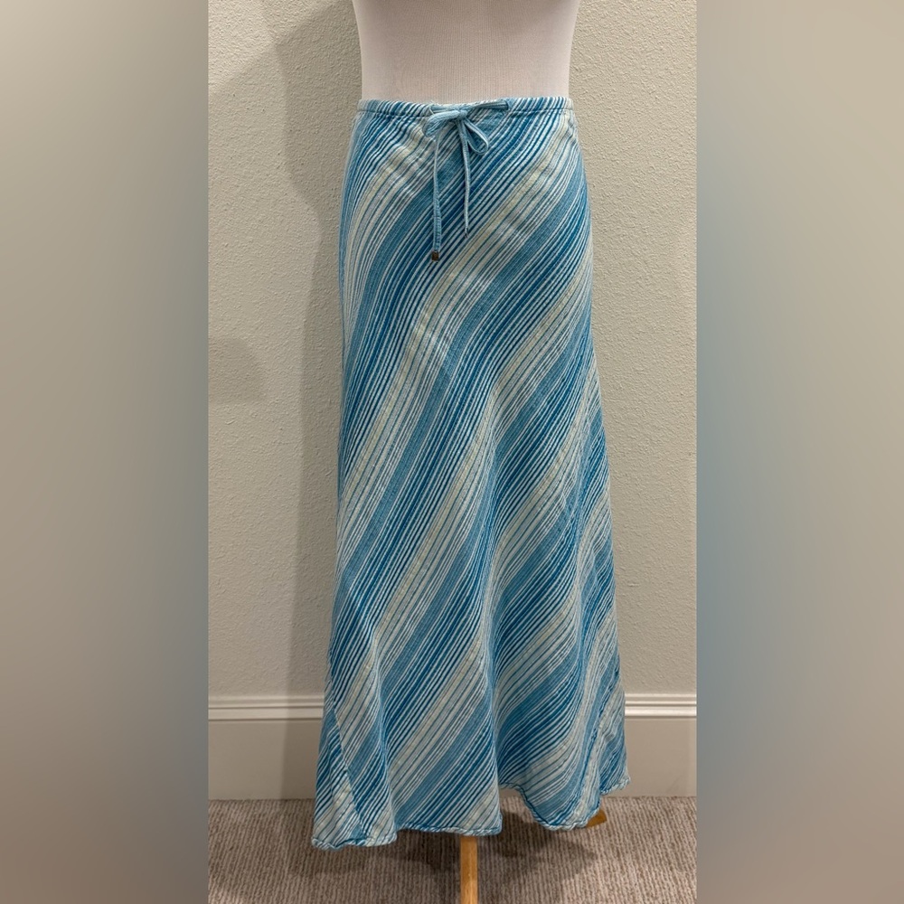 Vintage‎ Y2K Lane Bryant Women’s Maxi Skirt 14/16 Blue Stripe Linen Drawstring